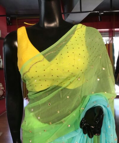 Ombre Blue Chiffon Saree with Mirror Work