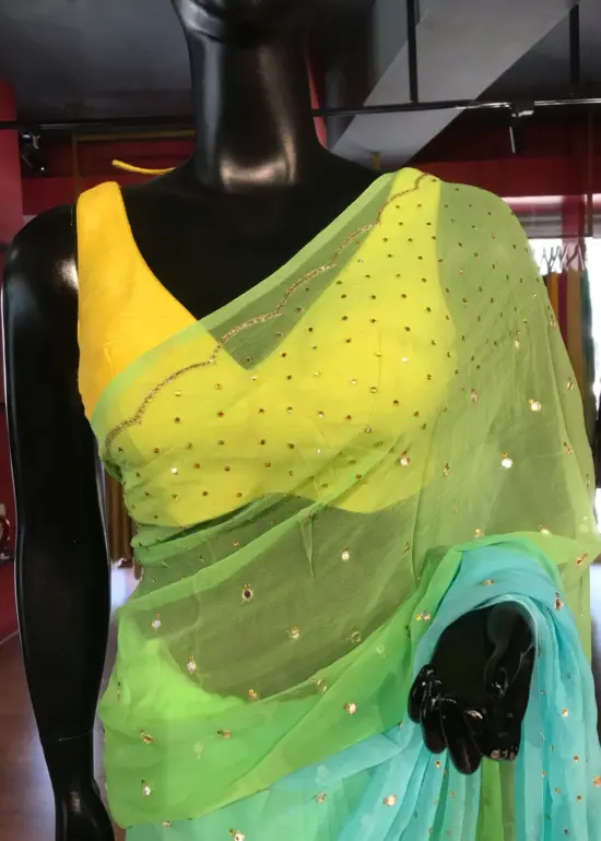 Ombre Blue Chiffon Saree with Mirror Work