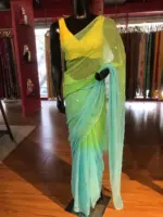 Ombre Blue Chiffon Saree with Mirror Work - Image 5