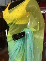 Ombre Blue Chiffon Saree with Mirror Work - Image 3