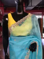 Blue Organza Silk Saree with embroidery Work