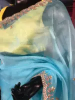 Blue Organza Silk Saree with embroidery Work - Image 3