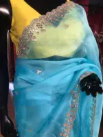 Blue Organza Silk Saree with embroidery Work - Image 2