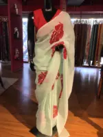 Sea green Handpainted Viscose Organza Saree - Image 5