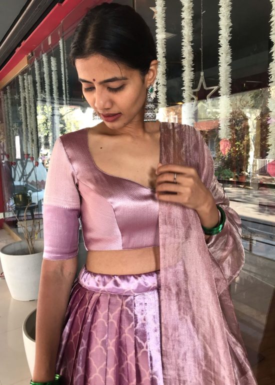 Lavender Brocade Tissue Silk Lehenga Set of 3