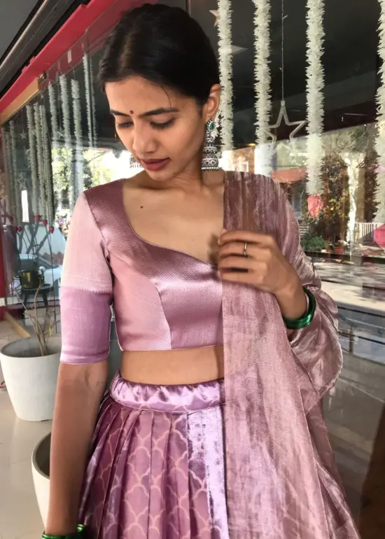 Lavender Brocade Tissue Silk Lehenga Set of 3