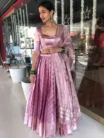 Lavender Brocade Tissue Silk Lehenga Set of 3 - Image 2