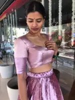 Lavender Brocade Tissue Silk Lehenga Set of 2