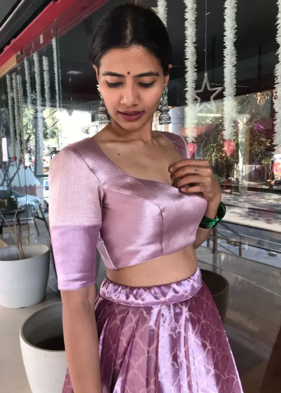 Lavender Brocade Tissue Silk Lehenga Set of 2