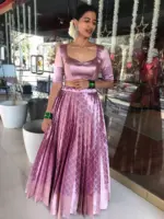 Lavender Brocade Tissue Silk Lehenga Set of 2 - Image 2