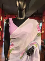 Lilac Handpainted Viscose Organza Silk Saree
