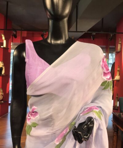 Lilac Handpainted Viscose Organza Silk Saree