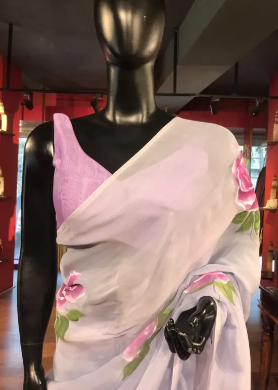 Lilac Handpainted Viscose Organza Silk Saree