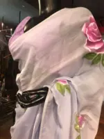 Lilac Handpainted Viscose Organza Silk Saree - Image 4