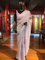 Lilac Handpainted Viscose Organza Silk Saree - Image 5