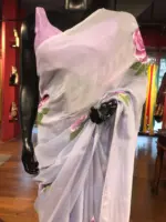 Lilac Handpainted Viscose Organza Silk Saree - Image 2