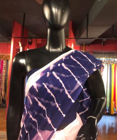 Pink Block Printed Chiffon Saree