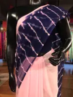 Pink Block Printed Chiffon Saree - Image 2