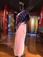 Pink Block Printed Chiffon Saree - Image 4