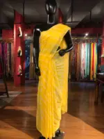 Yellow Block Printed Chiffon Saree - Image 5