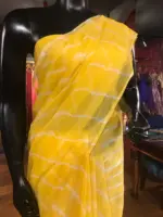 Yellow Block Printed Chiffon Saree - Image 4
