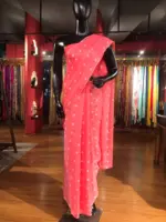 Pink Block Printed Chiffon Saree - Image 6