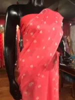 Pink Block Printed Chiffon Saree - Image 4