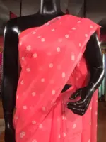 Pink Block Printed Chiffon Saree - Image 2
