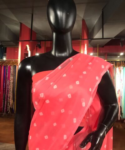 Pink Block Printed Chiffon Saree