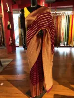 Wine Banarasi Georgette Saree with Gold Zari Weaves - Image 6