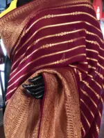 Wine Banarasi Georgette Saree with Gold Zari Weaves - Image 5