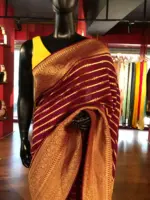 Wine Banarasi Georgette Saree with Gold Zari Weaves - Image 2