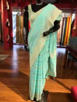 Sea Green Georgette Saree with Gold Zari Weaves - Image 4
