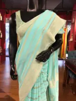 Sea Green Georgette Saree with Gold Zari Weaves - Image 3