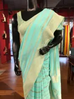 Sea Green Georgette Saree with Gold Zari Weaves - Image 2