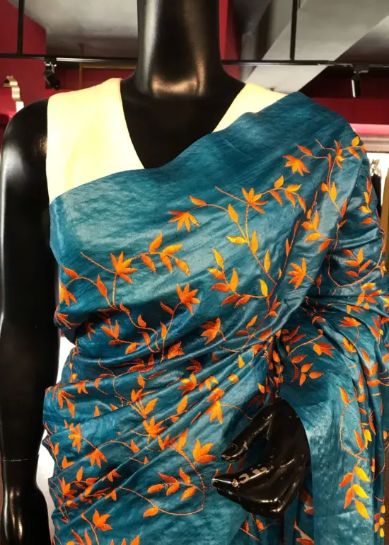 Blue Tussar Silk Saree