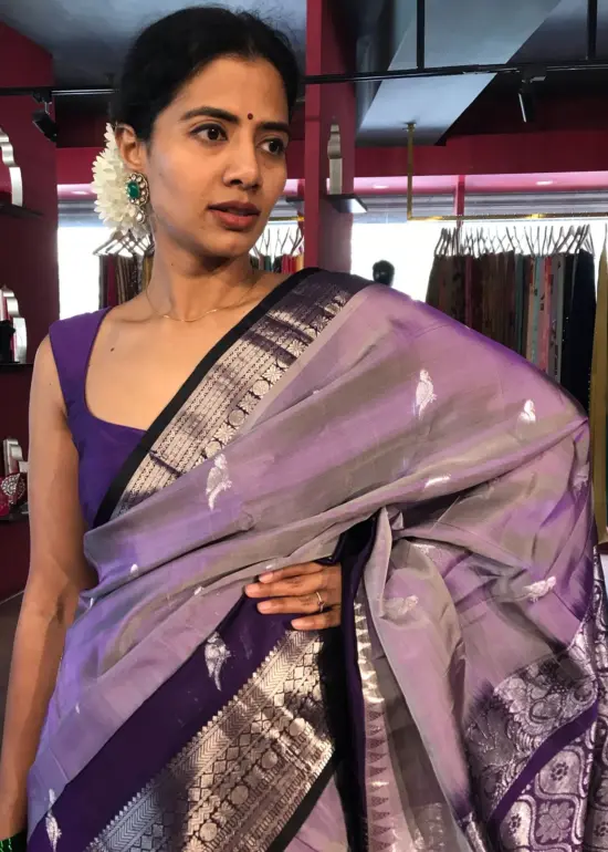 Lilac Venkatagiri Pure Silk Saree