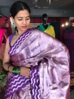 Lilac Banarasi Soft Silk Saree - Image 3
