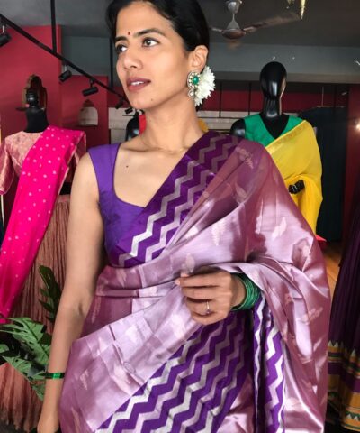 Lilac Banarasi Soft Silk Saree