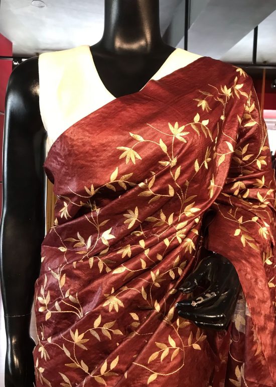 Brown Tussar Silk Saree