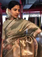 Sea Green Printed Tissue Silk Saree
