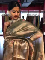 Sea Green Printed Tissue Silk Saree - Image 7
