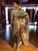 Sea Green Printed Tissue Silk Saree - Image 2