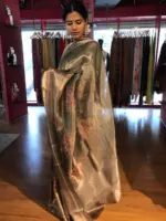 Sea Green Printed Tissue Silk Saree - Image 5