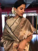 Sea Green Printed Tissue Silk Saree - Image 3