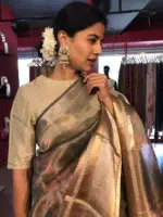Sea Green Printed Tissue Silk Saree - Image 4