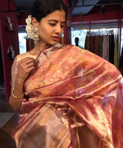 Pink Printed Tissue Silk Saree