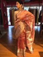 Pink Printed Tissue Silk Saree - Image 2
