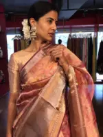 Pink Printed Tissue Silk Saree - Image 6