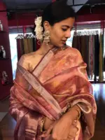 Pink Printed Tissue Silk Saree - Image 3